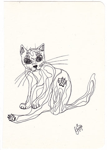 Original Line Drawing by Silvena Toncheva Naive Art Cat Drawing