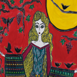 Blackbird Queen - Original Naive Art Painting by Silvena Toncheva