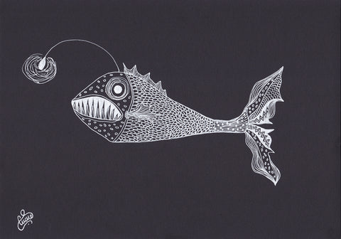 Viper Fish Drawing by Contemporary Naive Art Artist Silvena Toncheva