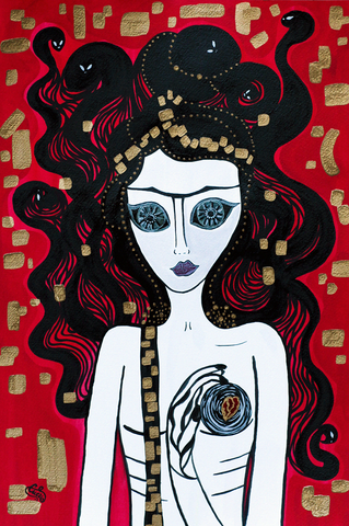 Queen Black Heart - Gorgon Naive Art Painting
