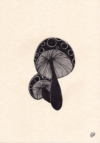 Original Mushrooms Drawing by Naive Art artist Silvena Toncheva