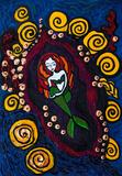 The Dream of The Mermaid - naive art painting filled with colour.