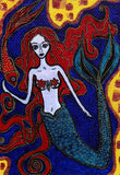 Mermaid With Red Fish Print by Silvena Toncheva Naive Art
