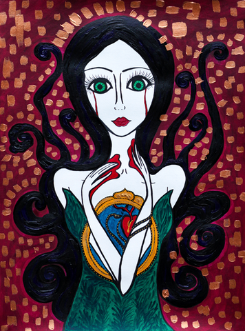 Crying My Heart Out - Naive Art Painting. Gothic feel. 