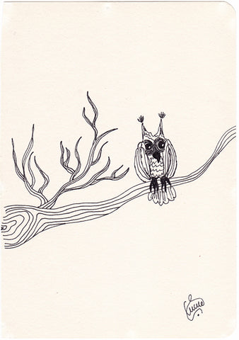 Original Line Drawing Owl by Silvena toncheva Naive Art Artist 
