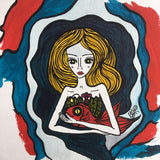 Hug a red fish - Original Naive Painting - Silvena Toncheva